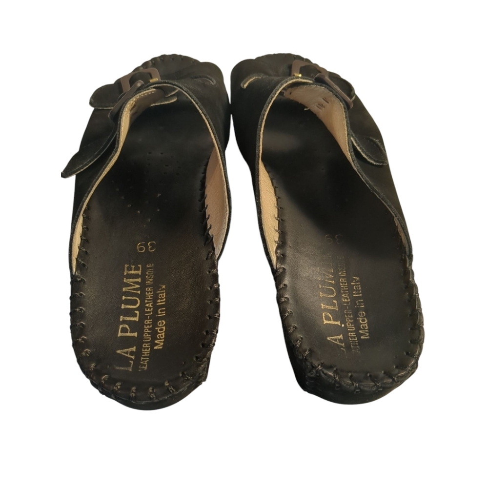 Black Suede Birk Look Slip On Shoes / Sandals Made in Italy LA PLUME SZ 9 - Picture 4 of 5